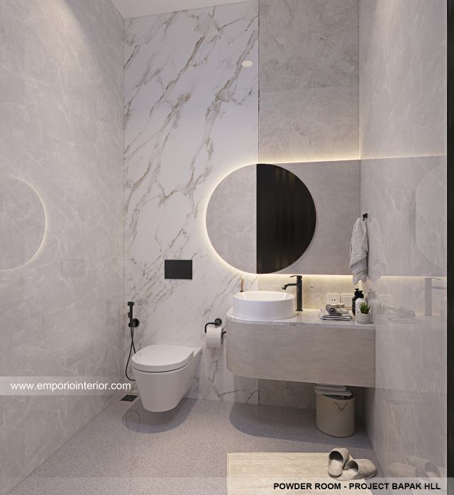 Desain Powder Room Rumah Mediteran Klasik 3 Lantai Bapak HLL di Jakarta Selatan