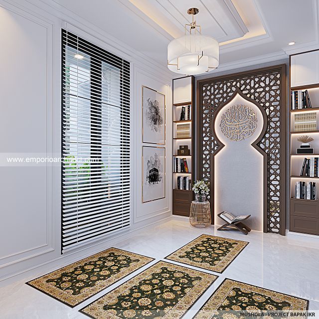 Desain Mushola Rumah Mediteran Klasik 3 Lantai Bapak IKR di Jakarta