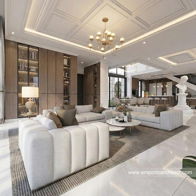 Desain Ruang Keluarga Rumah Mediteran Klasik 3 Lantai Bapak IKR di Jakarta