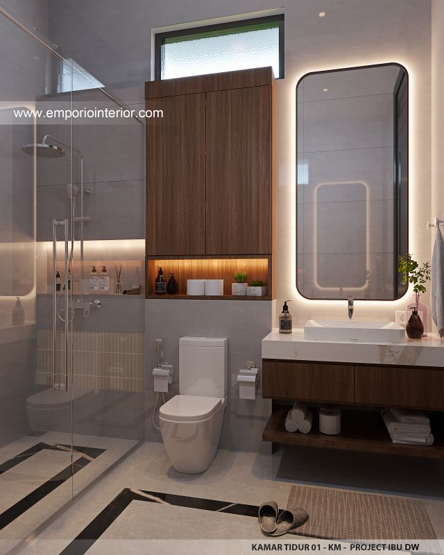 Desain Kamar Mandi 1 Rumah Mediteran Klasik 3 Lantai Ibu DW di Jakarta
