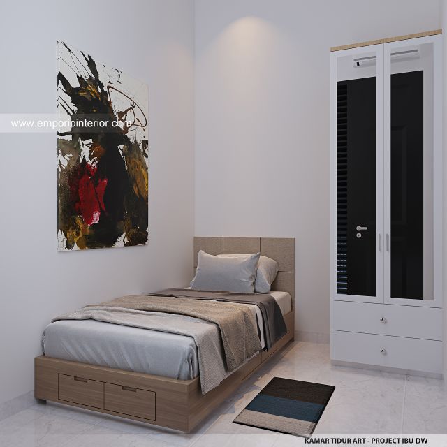 Desain Kamar Tidur ART Rumah Mediteran Klasik 3 Lantai Ibu DW di Jakarta