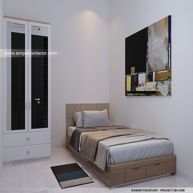 Desain Kamar Tidur ART Rumah Mediteran Klasik 3 Lantai Ibu DW di Jakarta