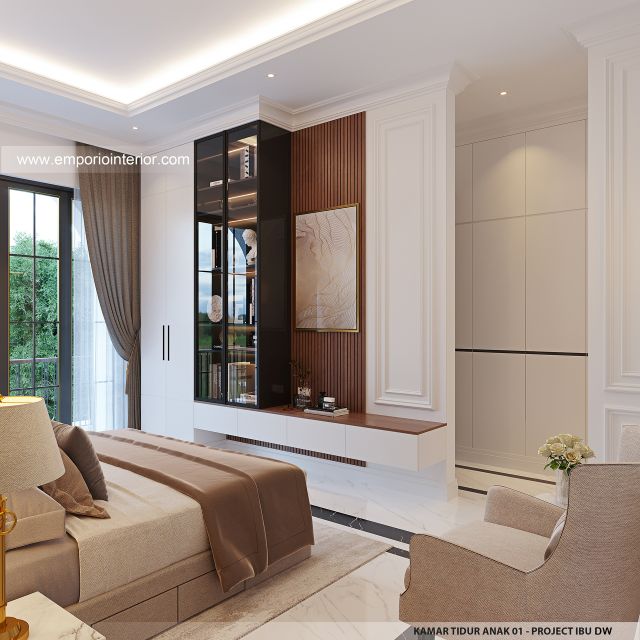 Desain Kamar Tidur Anak 1 Rumah Mediteran Klasik 3 Lantai Ibu DW di Jakarta