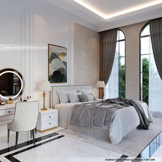 Desain Kamar Tidur Anak 2 Rumah Mediteran Klasik 3 Lantai Ibu DW di Jakarta