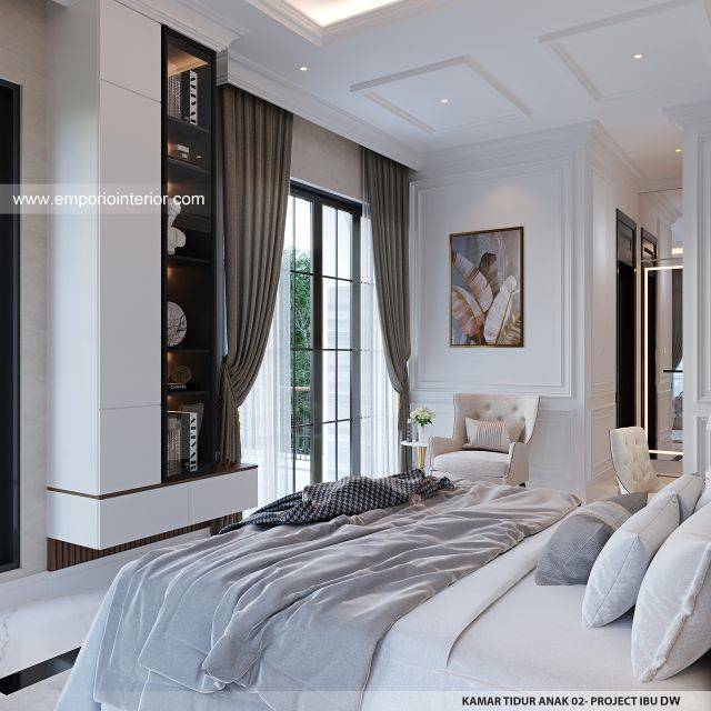 Desain Kamar Tidur Anak 2 Rumah Mediteran Klasik 3 Lantai Ibu DW di Jakarta