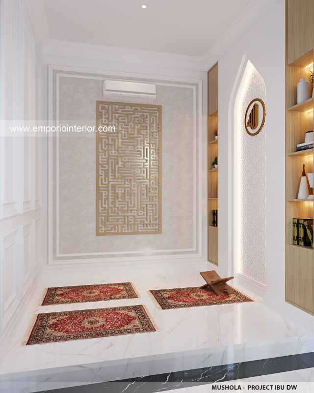 Desain Mushola Rumah Mediteran Klasik 3 Lantai Ibu DW di Jakarta