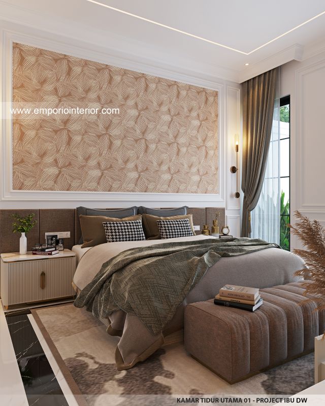 Desain Kamar Tidur Utama 1 Rumah Mediteran Klasik 3 Lantai Ibu DW di Jakarta
