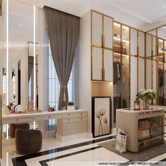 Desain WIC Kamar Tidur Utama 1 Rumah Mediteran Klasik 3 Lantai Ibu DW di Jakarta
