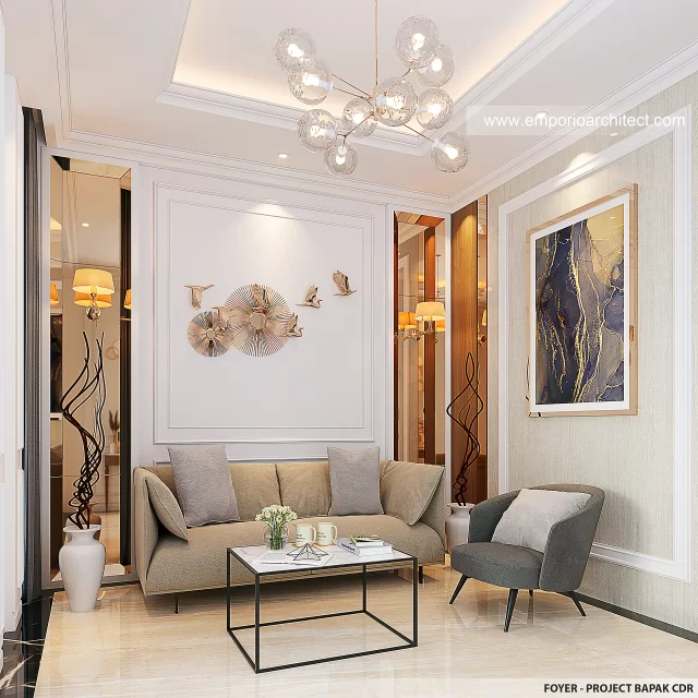 Desain Foyer Rumah Mediteran Klasik 3 Lantai Bapak CDR di Jakarta Selatan