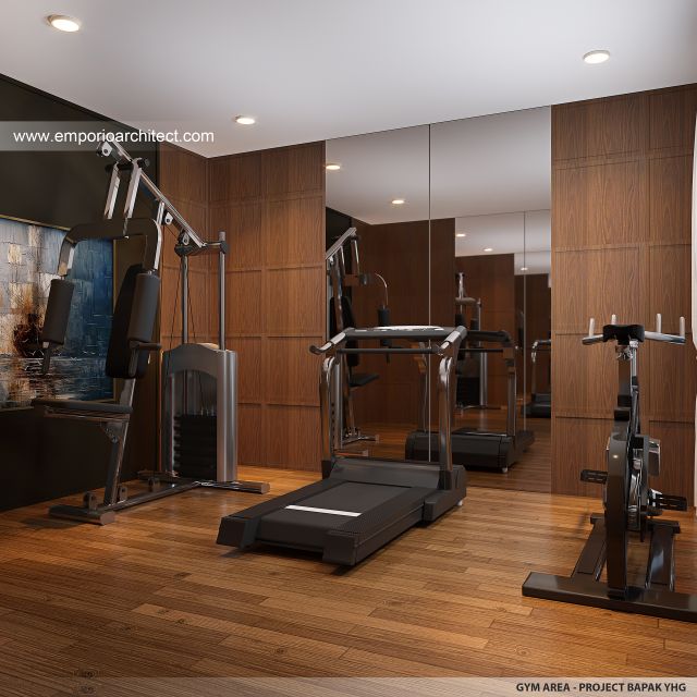 Desain Area Gym Rumah Mediteran Klasik 3 Lantai Bapak YHG di Jakarta