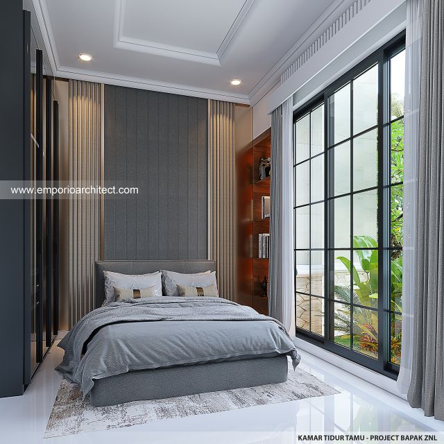 Desain Kamar Tidur Tamu Rumah Mediteran Klasik 3 Lantai Bapak ZNL di Depok