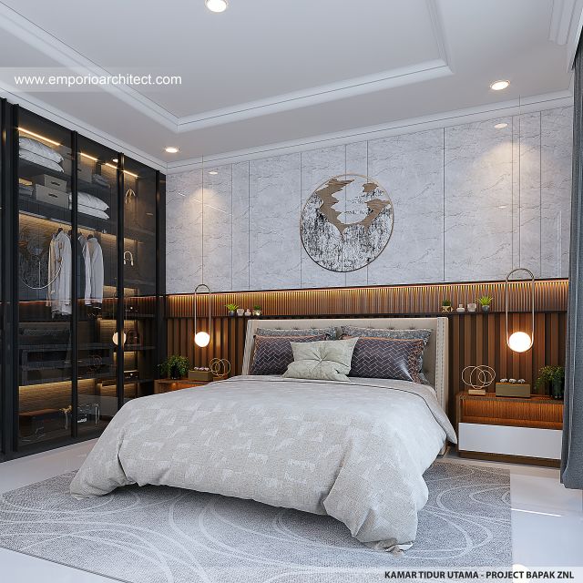 Desain Kamar Tidur Utama Rumah Mediteran Klasik 3 Lantai Bapak ZNL di Depok