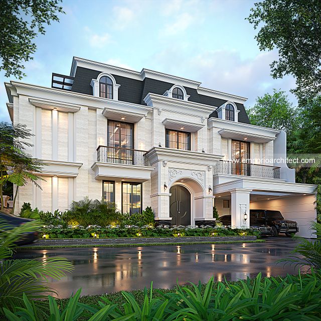 Desain Tampak Depan 3 Rumah Mediteran Klasik 3 Lantai Bapak A di Semarang