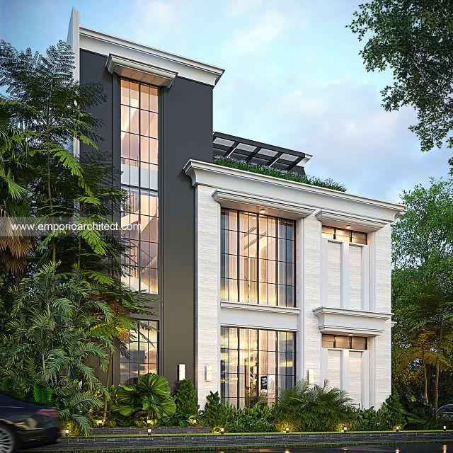 Desain Tampak Samping Rumah Mediteran Klasik 3 Lantai Bapak A di Semarang