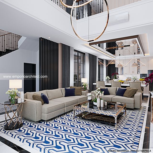 Desain Ruang Keluarga Rumah Mediteran Klasik 3 Lantai Bapak A di Semarang
