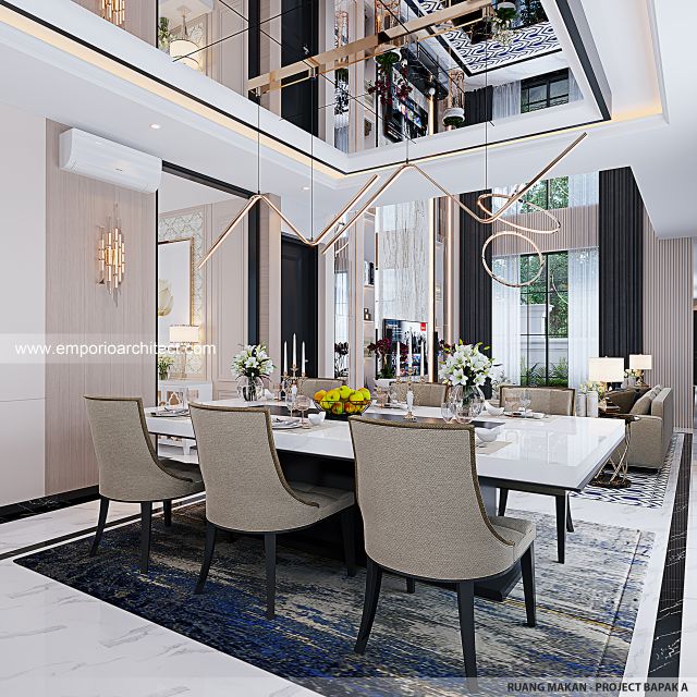 Desain Ruang Makan Rumah Mediteran Klasik 3 Lantai Bapak A di Semarang