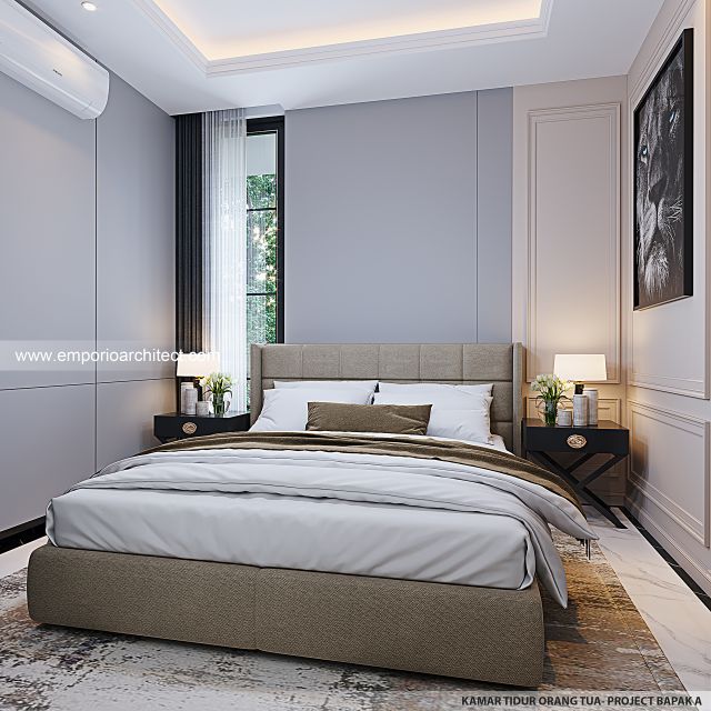 Desain Kamar Tidur Orang Tua Rumah Mediteran Klasik 3 Lantai Bapak A di Semarang
