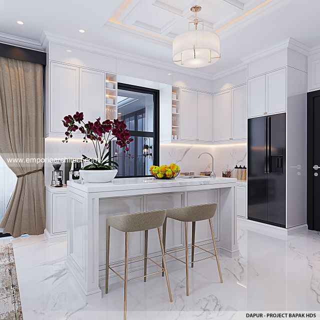 Desain Dapur Rumah Mediteran Klasik 3 Lantai Bapak HDS di BSD, Tangerang Selatan