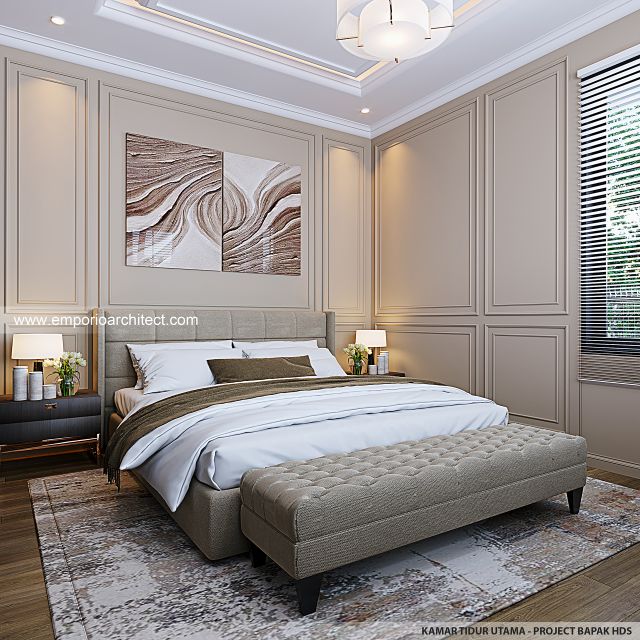 Desain Kamar Tidur Utama Rumah Mediteran Klasik 3 Lantai Bapak HDS di BSD, Tangerang Selatan