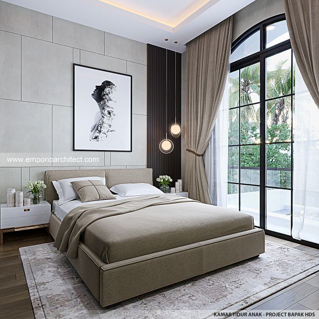 Desain Kamar Tidur Anak Rumah Mediteran Klasik 3 Lantai Bapak HDS di BSD, Tangerang Selatan
