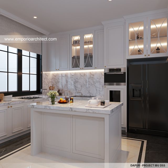Desain Dapur Rumah Mediteran Klasik 4 Lantai Ibu DSS di Ancol Barat, Jakarta Utara