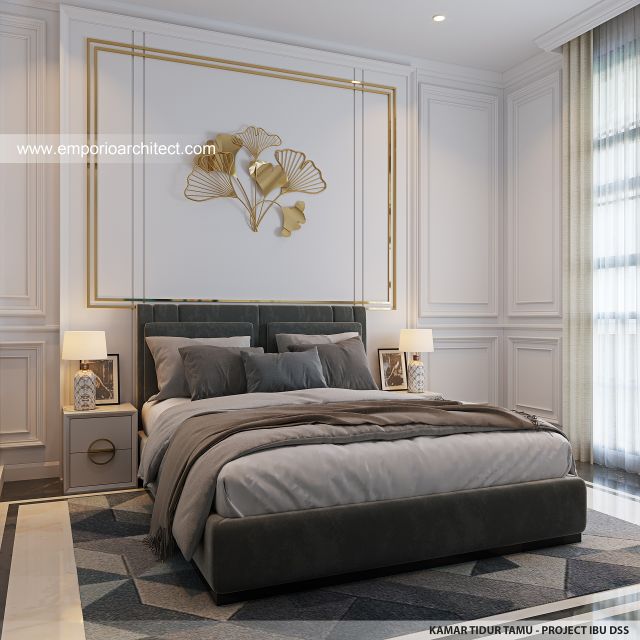 Desain Kamar Tidur Tamu Rumah Mediteran Klasik 4 Lantai Ibu DSS di Ancol Barat, Jakarta Utara