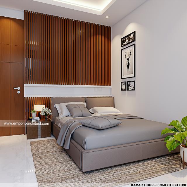 Desain Kamar Tidur 1 Rumah Modern 1 Lantai Ibu Lusi K. di Kuningan, Jawa Barat
