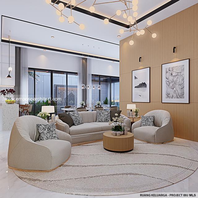 Desain Ruang Keluarga Rumah Modern 1 Lantai Ibu MLS di Bekasi