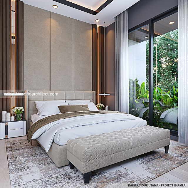 Desain Kamar Tidur Utama Rumah Modern 1 Lantai Ibu MLA di Bekasi