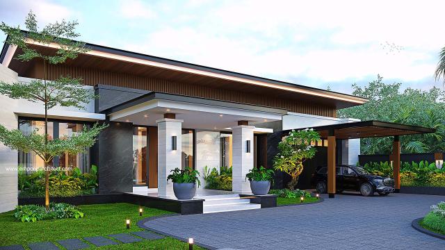 Desain Tampak Depan Rumah Modern 1 Lantai Bapak RDY II di Kalimantan Tengah