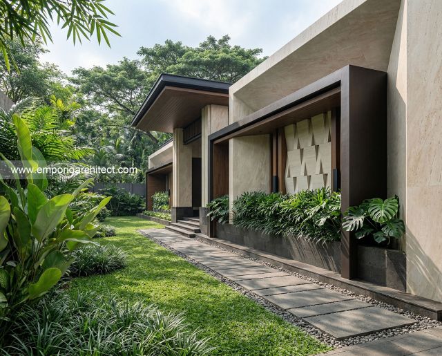 Desain Tampak Detail Depan Rumah Modern 1 Lantai Ibu NBL di Sragen, Jawa Tengah