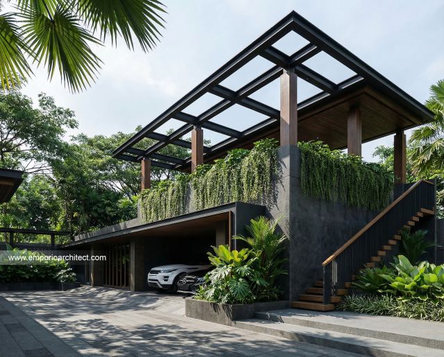 Desain Tampak Detail Garase Rumah Modern 1 Lantai Ibu NBL di Sragen, Jawa Tengah