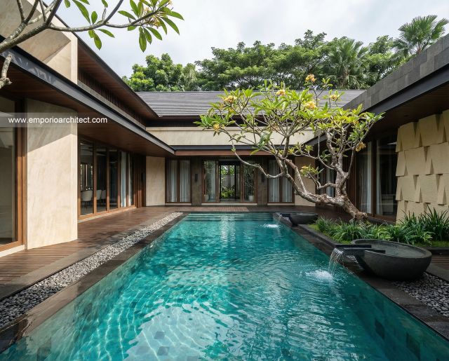 Desain Tampak Detail Kolam Rumah Modern 1 Lantai Ibu NBL di Sragen, Jawa Tengah