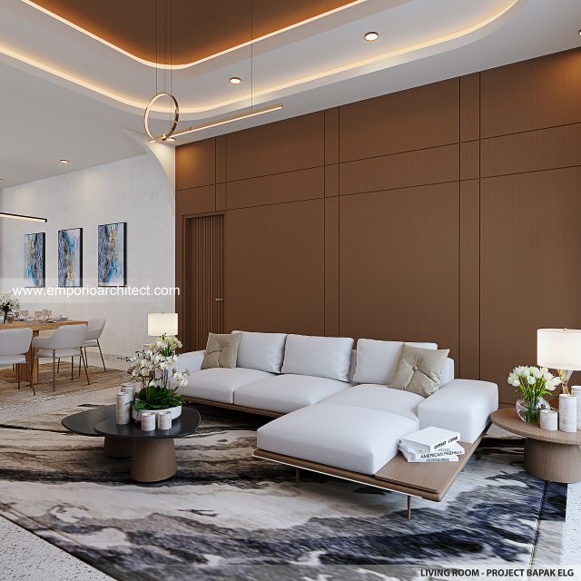 Desain Ruang Keluarga Rumah Modern 1 Lantai Bapak ELG di Jakarta