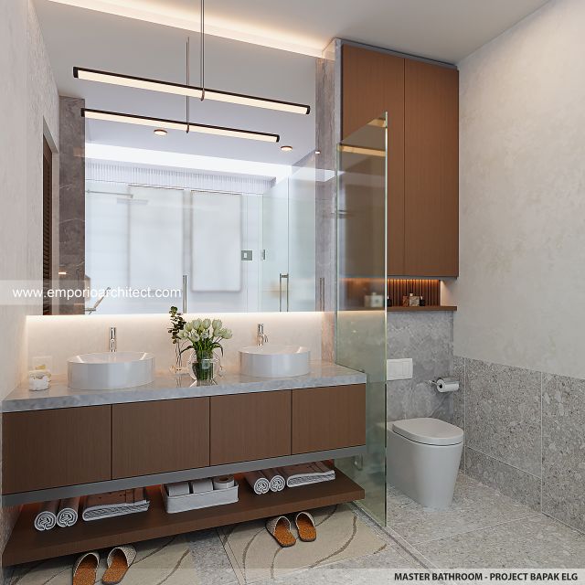 Desain Kamar Mandi Utama Rumah Modern 1 Lantai Bapak ELG di Jakarta