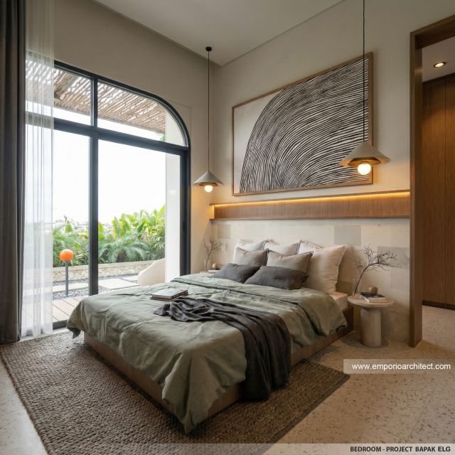 Desain Kamar Tidur Rumah Mediteran 1 Lantai Bapak ELG di Jakarta