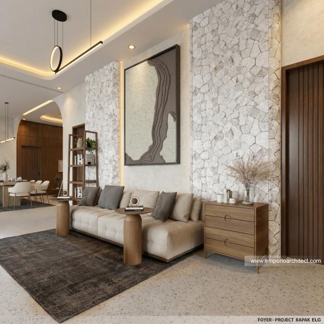 Desain Foyer Rumah Mediteran 1 Lantai Bapak ELG di Jakarta