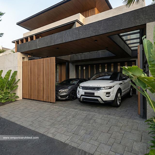 Desain Tampak Detail Depan Rumah Modern 2 Lantai Bapak IWN di Sukoharjo, Jawa Tengah