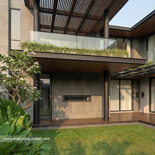 Desain Tampak Detail Belakang Rumah Modern 2 Lantai Bapak IWN di Sukoharjo, Jawa Tengah