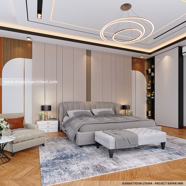 Desain Kamar Tidur Utama Rumah Modern 2 Lantai Bapak IWN di Sukoharjo, Jawa Tengah