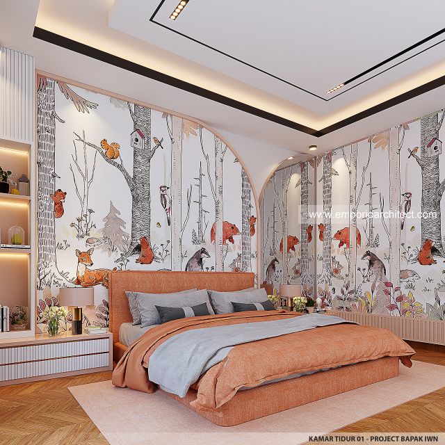 Desain Kamar Tidur 1 Rumah Modern 2 Lantai Bapak IWN di Sukoharjo, Jawa Tengah
