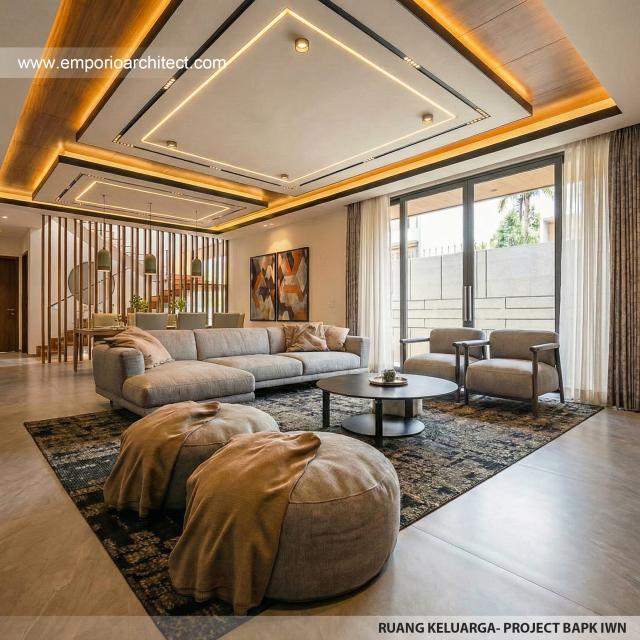 Desain Ruang Keluarga Rumah Modern 2 Lantai Bapak IWN di Sukoharjo, Jawa Tengah