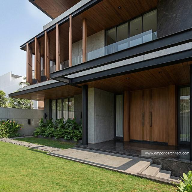 Desain Tampak Detail Depan 3 Rumah Modern 2 Lantai Bapak IWN di Sukoharjo, Jawa Tengah