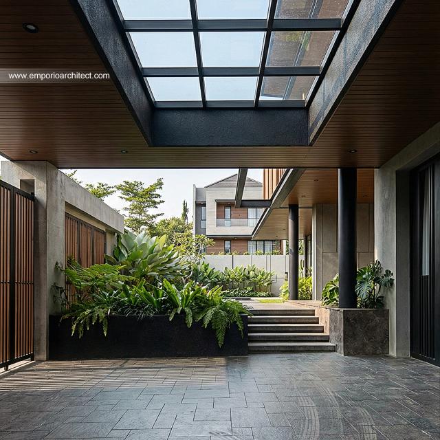 Desain Tampak Detail Depan 2 Rumah Modern 2 Lantai Bapak IWN di Sukoharjo, Jawa Tengah