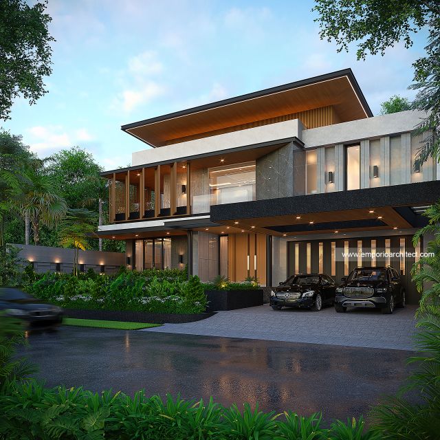 Desain Tampak Depan Rumah Modern 2 Lantai Bapak IWN di Sukoharjo, Jawa Tengah