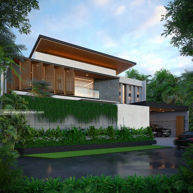 Desain Tampak Depan Dengan Pagar Rumah Modern 2 Lantai Bapak IWN di Sukoharjo, Jawa Tengah