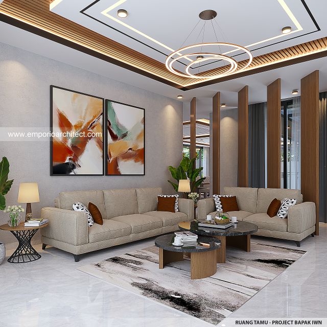 Desain Ruang Tamu Rumah Modern 2 Lantai Bapak IWN di Sukoharjo, Jawa Tengah