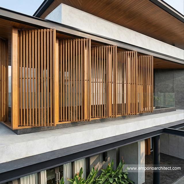 Desain Tampak Detail Depan 6 Rumah Modern 2 Lantai Bapak IWN di Sukoharjo, Jawa Tengah