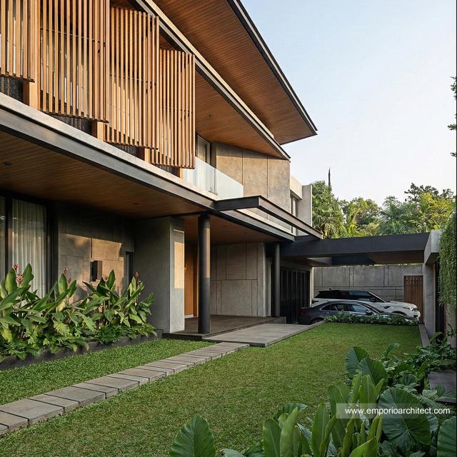 Desain Tampak Detail Depan 4 Rumah Modern 2 Lantai Bapak IWN di Sukoharjo, Jawa Tengah