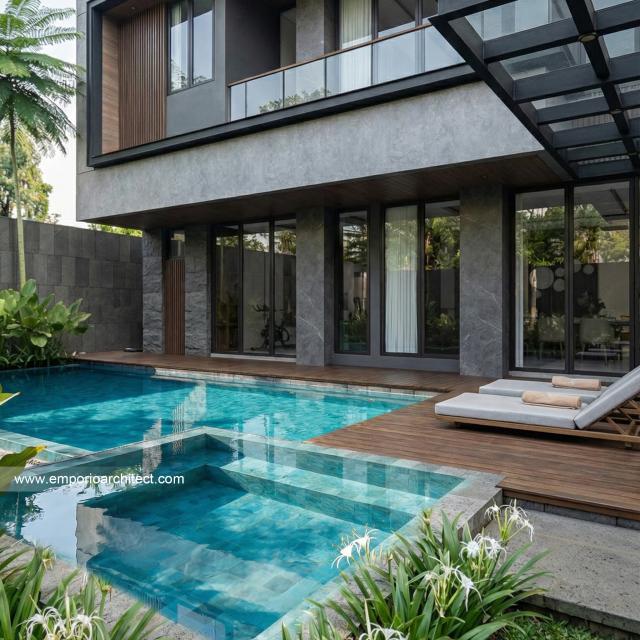 Desain Tampak Detail Belakang 2 Rumah Modern 2 Lantai Ibu DL di Cipete, Jakarta Selatan